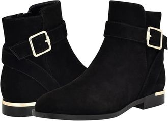 Nine West Alleva Boots Womens Black Suede Almond Toe Ankle Bootie LION393
