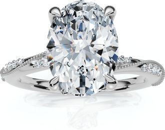 Pompeii3 2 1/5Ct Oval Diamond Engagement Camellia Ring 14k Gold Lab Grown