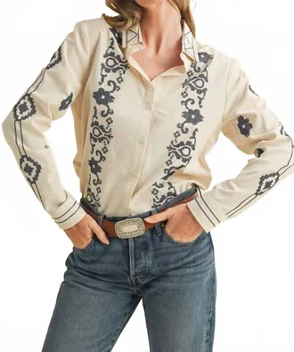 Merci Jolene Long Sleeve Button Down Top In Cream