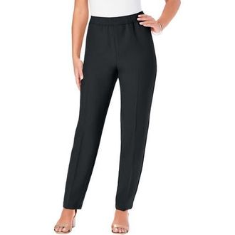 Roaman's Petite Plus Size Classic Bend Over Structured Straight Leg Pull-On Pant in Black at Nordstrom, Size 12Short