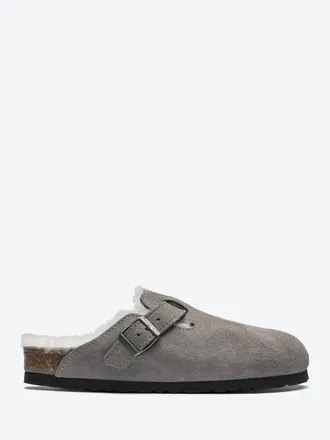 Birkenstock Womens Boston Shearling Clogs In Stone Coin