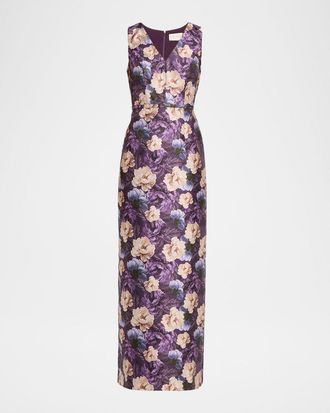Sachin & Babi Adellyn Floral-Print Mikado Column Gown