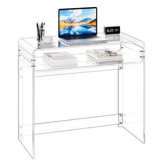 OEM Mesa Auxiliar De Acr&iacute;lico De 2 Niveles Con Estante De Almacenamiento, Mesita De Noche Transparente 40 X 85 X 75 Cm, Escritorio Rectangular Para Sala D