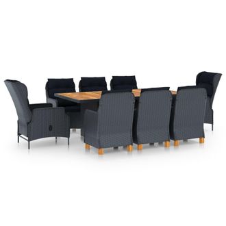 vidaXL Set Comedor Jard&iacute;n 9 Piezas Cojines Rat&aacute;n Sint&eacute;tico Gris Oscuro Vidaxl