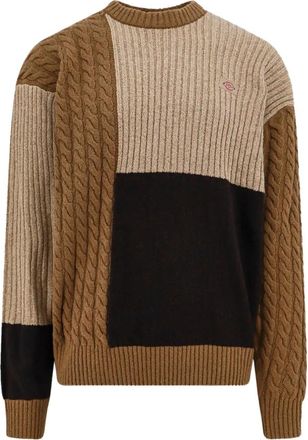 Dickies Trui met logo patch van wolmix - Heren - Ronde hals truien - Bruin - XL - Wol - Truien & Vesten