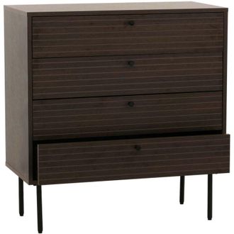 Hhg Nunca usado] Cómoda HHG 093, mueble aparador, 4 cajones, estilo escandinavo metal madera melamina mvg 85x80x40cm, marrón oscuro