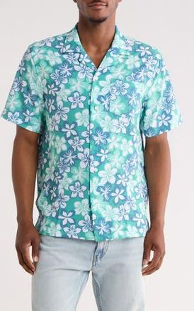 Original Penguin Floral Seersucker Camp Shirt in Beryl Green at Nordstrom Rack, Size Xx-Large
