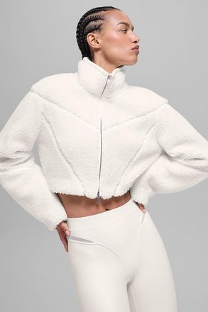 Alo | Sherpa Cropped Slope Side Jacket in Ivory White, Size: Medium