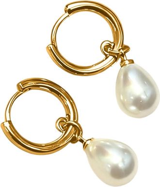 Generic Elegant Teardrop Pearl Drop Earrings For Daily Wear Sophisticated Dangle Jewelry With Shimmering Crystals And Comfort Design Studded for Women (Gold, 