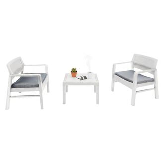 Dmora Set De Sal&oacute;n Exterior Floritan, Conjunto Outdoor 2 Plazas, Mesa Italiana, Blanco