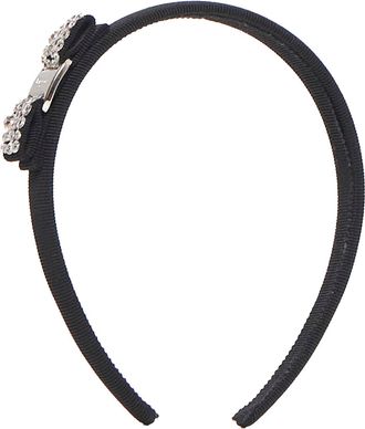 Ferragamo Womens Headband Vara Rhinestone Bow Black Cotton - Viscose Brass Hair Accessories