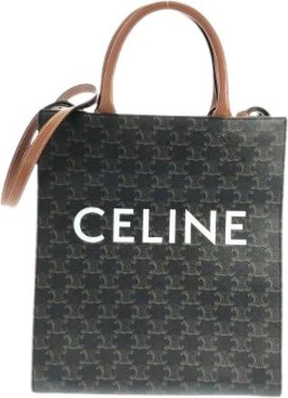 Celine Pre-owned Tote Bags, male, Brown, Size: ONE SIZE Pre-owned Small Vertical Caba Triomphe Canvas Calf Tote Bag
