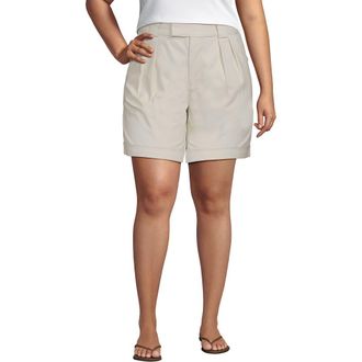 Lands End Plus Size Chino High Rise Pleated 7 Shorts in Light Stone at Nordstrom, Size 26W