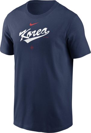 Nike Korea National Baseball Team 2026 World Baseball Classic Wordmark Nike Mens T-Shirt in Blue | N19944BWBK-NDZ