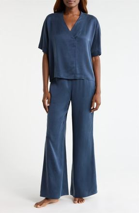 Lunya Washable Silk Crossover Pajamas in Deep Blue at Nordstrom, Size X-Small