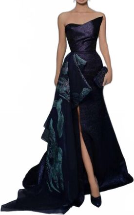 Tarik Ediz Feris Strapless With Side Drape Dress In Navy