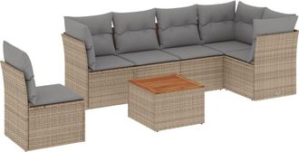 vidaXL Juego De Sof&aacute;s Jard&iacute;n Con Cojines Beige Mezcla 7 Pzas Rat&aacute;n Pe Vidaxl