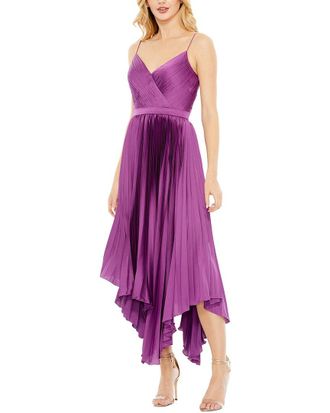 Mac Duggal Satin Flowy Pleated Dress