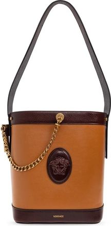 Versace Pivot Small Bucket Schoudertas - Dames - Schoudertassen - Bruin - ONE Size - Leer - Tassen