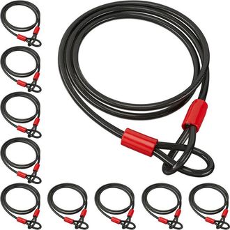 Relaxdays 10 X Candado De Cable Para Bicicletas Y Maletas, 2m, Acero Recubierto Con Presillas, Largo, Negro