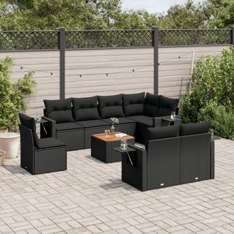 vidaXL Set De Sof&aacute;s De Jard&iacute;n 8 Piezas Y Cojines Rat&aacute;n Sint&eacute;tico Negro Vidaxl