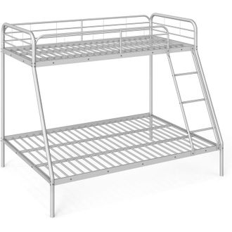 Costway 198 x 141 x 160cm Metal Bunk Bed with Ladder wSafety Guardrail-Silver