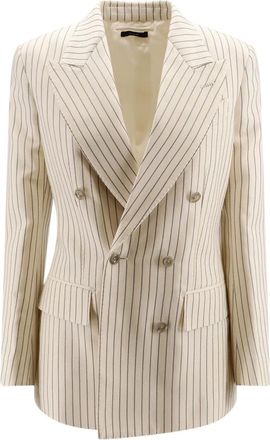 Tom Ford Double-Breasted Blazer - Dames - Blazers - Beige - XS - Wol - Jassen