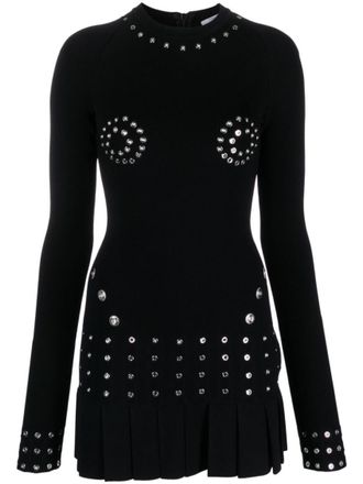 Off-white Black Embellished Round Neck Mini Dress