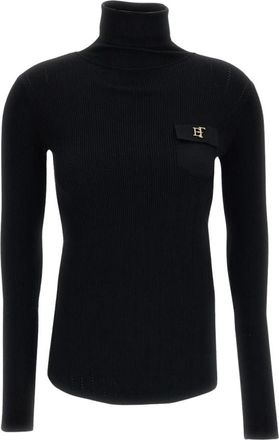 Elisabetta Franchi Ribbed Turtleneck - Dames - Coltruien - Zwart - M - Truien & Vesten