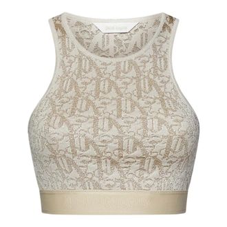 Palm Angels Gebreide Crop Top met Monogram - Dames - Tops zonder mouwen - Beige - XS - Polyester - Tops