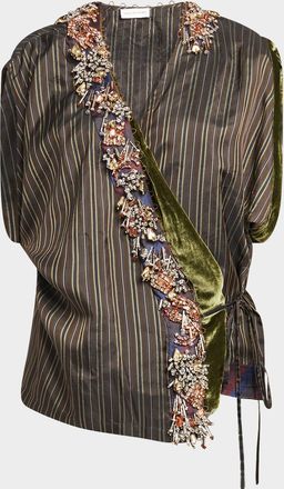 Dries Van Noten Clematia Embellished Striped Wrap Blouse