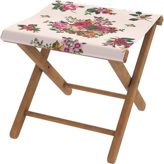 Vent de Boh&egrave;me Taburete plegable de eucalipto y tela outdoor floral blanca