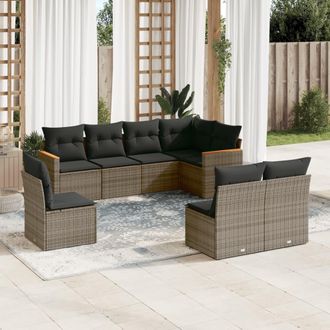 vidaXL Vidaxl - Set De Sof&aacute;s De Jard&iacute;n 8 Pzas Y Cojines Rat&aacute;n Sint&eacute;tico Gris