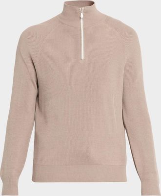 Brunello Cucinelli Mens Cotton English Rib Half-Zip Sweater