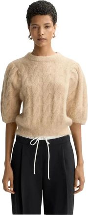 Soft Goat Gebreide Blouse - Dames - Ronde hals truien - Beige - M - Truien & Vesten