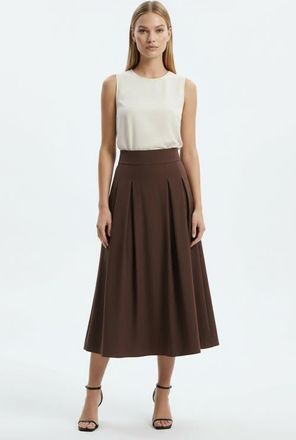 Exquise Flori Pleated Elasticated Back Midi Skirt in Brown at Nordstrom, Size Xx-Large