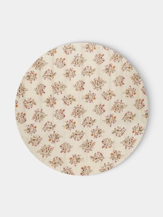 Volga Linen Scarlet Flax & Field Flowers Overlock-Stitch Linen Round Tablecloth (86.5in/2.2m)