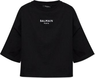 Balmain Kort T-shirt met geborduurd logo - Dames - T-shirts - Zwart - M - Katoen - Tops