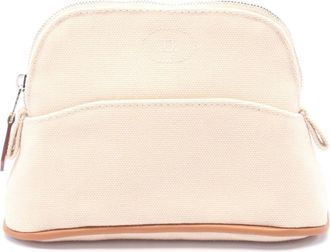 Hermès Beige Brown Natural Canvas Leather Pouch (Pre-Owned)