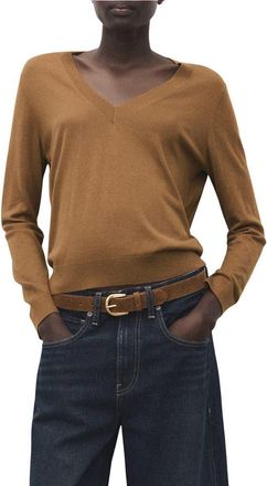 Mango V-Neck Sweater in Tobacco Brown at Nordstrom, Size X-Small