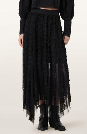 AllSaints Vashtie Mixed Lace Handkerchief Hem Skirt in Black at Nordstrom, Size 2 Us