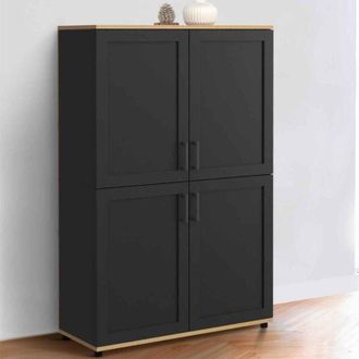 IDMarket Vito Aparador de 2 puertas, negro y efecto haya h. 125 cm
