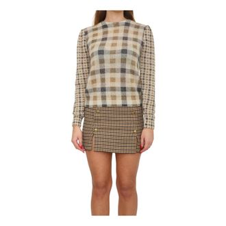 Twinset Round-neck Knitwear, female, Beige, Size: XS Mohair Blend Check Print Jumper
