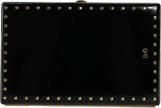 Dolce & Gabbana Studded Gouden Frame Zwarte Leren Clutch - Dames - Clutches - Zwart - ONE Size - Leer - Tassen
