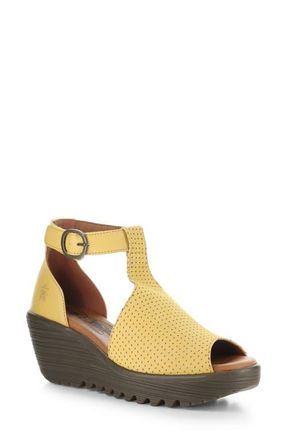 FLY London Lemo Ankle Strap Platform Wedge Sandal in Bumblebee at Nordstrom, Size 10-10.5Us