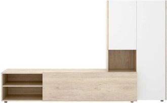 Dmora Dmora - Pared Equipada Abrino, Composición de la sala de estar, Muebles de salón multiusos, Gabinete de TV, 227x40 h141 cm, Blanco y Roble