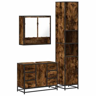 Berkfield Home 3 Piece Bathroom Furniture Set Smoked Oak Engineered Wood in Brown