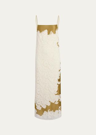 Khaite Nevis Sleeveless Lace & Satin Backless Maxi Dress