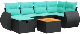 vidaXL Set De Sof&aacute;s De Jard&iacute;n 7 Pzas Con Cojines Rat&aacute;n Sint&eacute;tico Negro Vidaxl