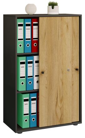 ebuy24 Armario De Oficina Vcm Con 3 Compartimentos Armario De Archivo Moderno Con Puertas Correderas Dimensiones Aprox. B. 70 X Al. 111 X T. 40 Cm - Lona 3 C